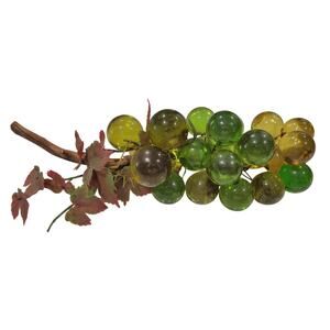 1960's Lucite Acrylic Large Green Grapes with Wood Stem and Leaves Vintage MCM